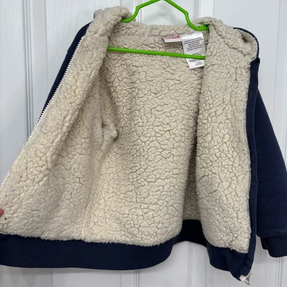 Navy & Cream Marvel Sherpa-Lined Zip Hoodie | Kids 4T